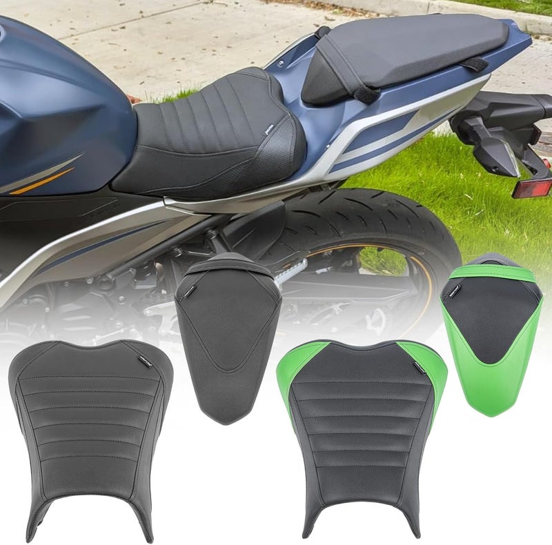 Fayedenicy Motorcycle Ninja 400 Z400 Front Driver Rider Solo Seat Cowls Anti Slip Rear Passenger Seat Covers Cushion Pad for Ninja400 Ninja-400 Z 400 Z-400 2018 2019 2020 2021 2022 2023 (Black-Rear) - Image 1